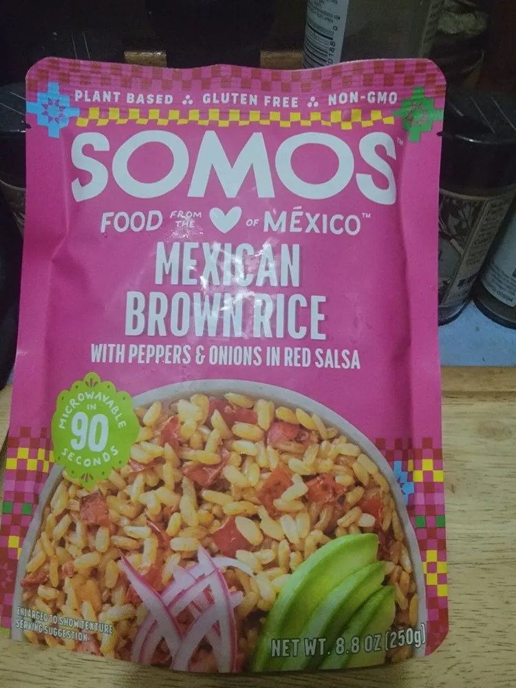 Mexican Brown Rice with Peppers & Onions in Red Salsa