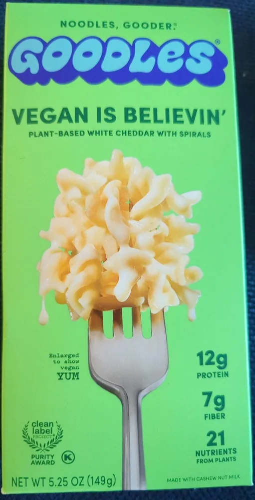 VEGAN IS BELIEVIN' PLANT-BASED WHITE CHEDDAR WITH SPIRALS
