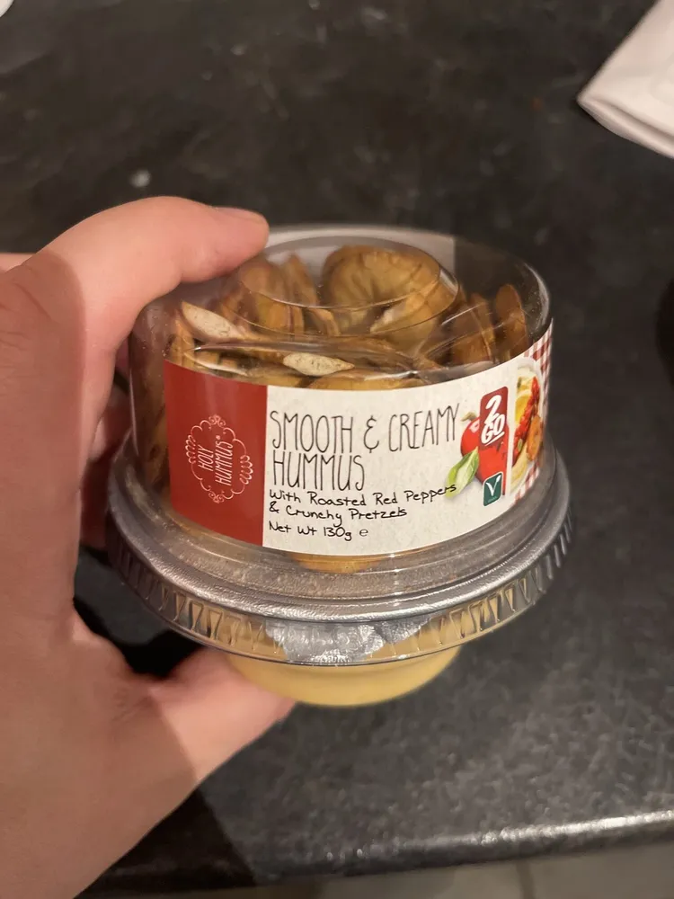 Smooth & Creamy Hummus with Roasted Red Peppers and Crunchy Pretzels