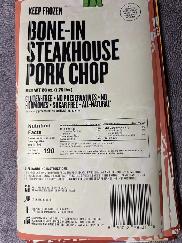 Bone In Steakhouse Pork Chop