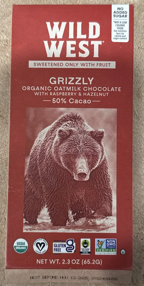 Grizzly Organic Oatmilk Chocolate with Raspberry & Hazelnut