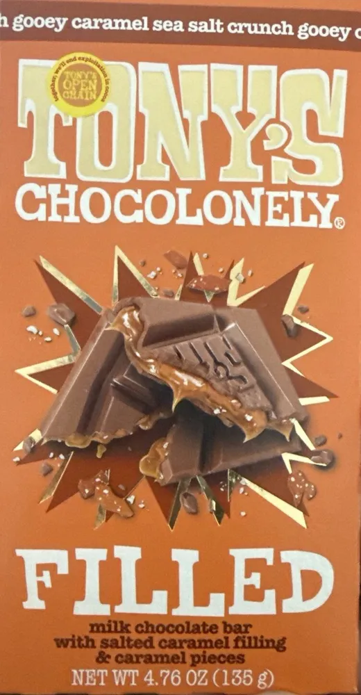 FILLED milk chocolate bar with salted caramel filling & caramel pieces