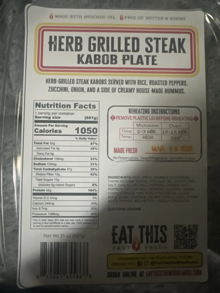 Herb Grilled Steak Kabob Plate