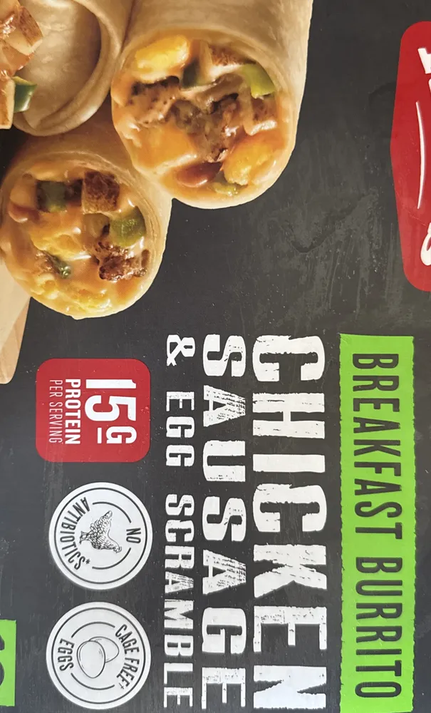 Egg chicken sausage cheese burrito