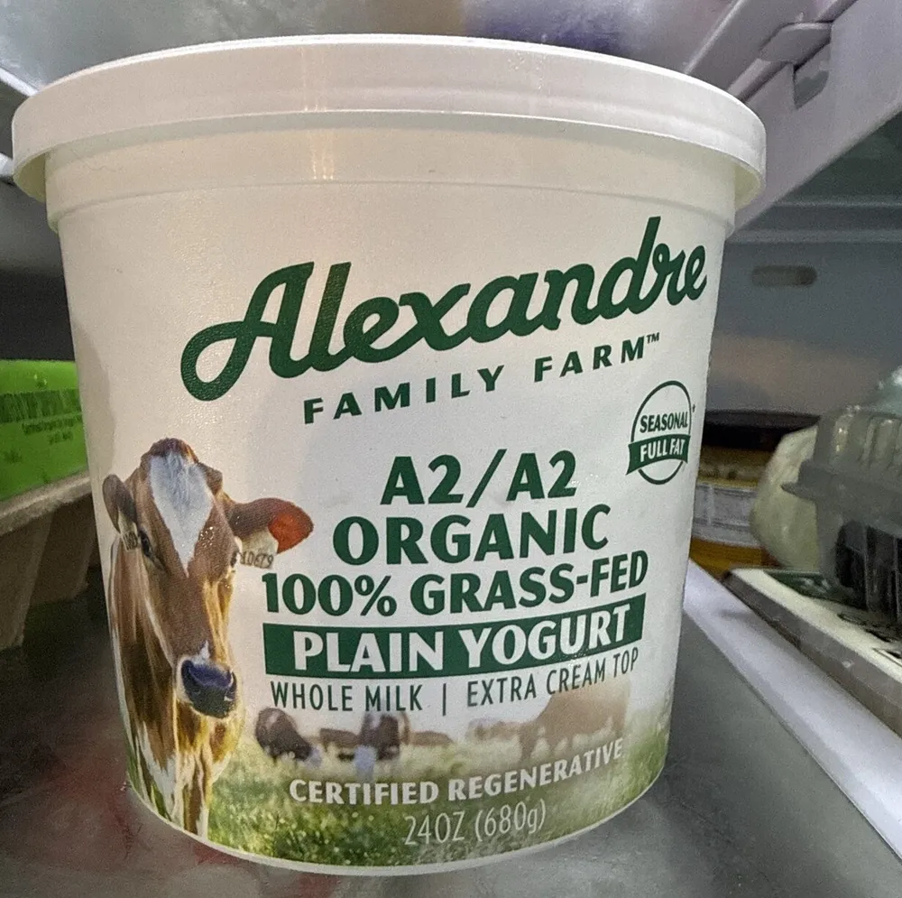 A2/A2 Organic 100% Grass-Fed Plain Yogurt Whole Milk Extra Cream Top