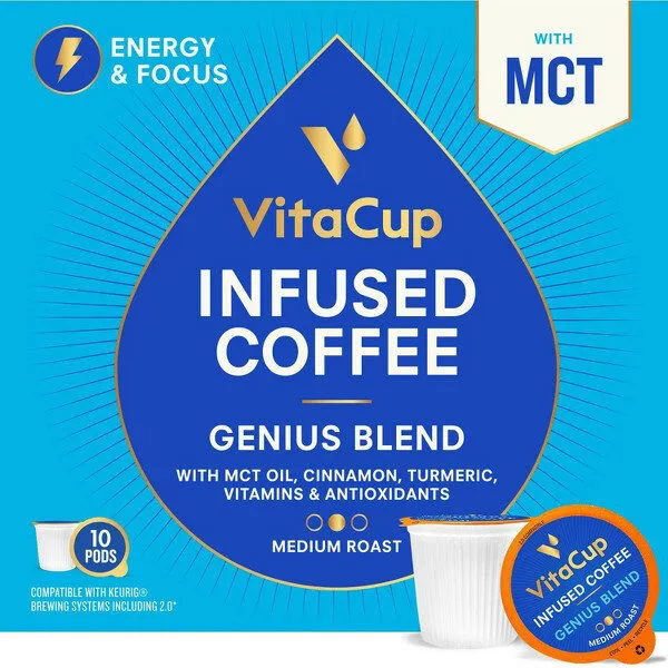 Infused genius blend coffee single serve pods