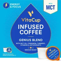 Infused genius blend coffee single serve pods