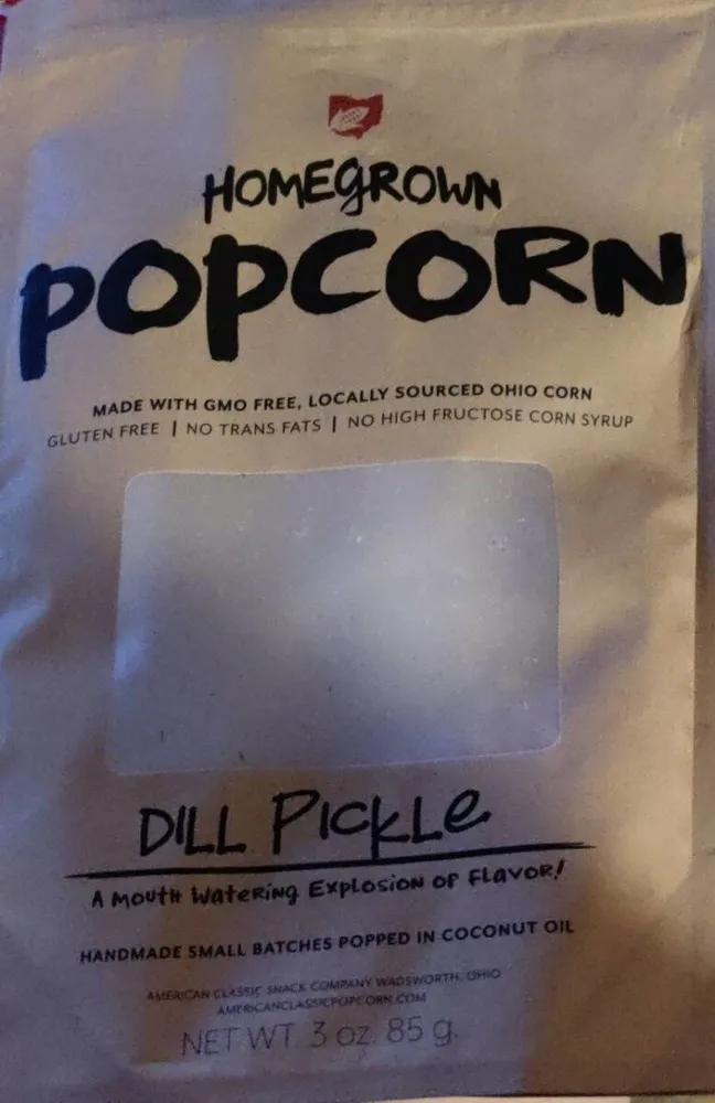 Dill pickle flavored popcorn