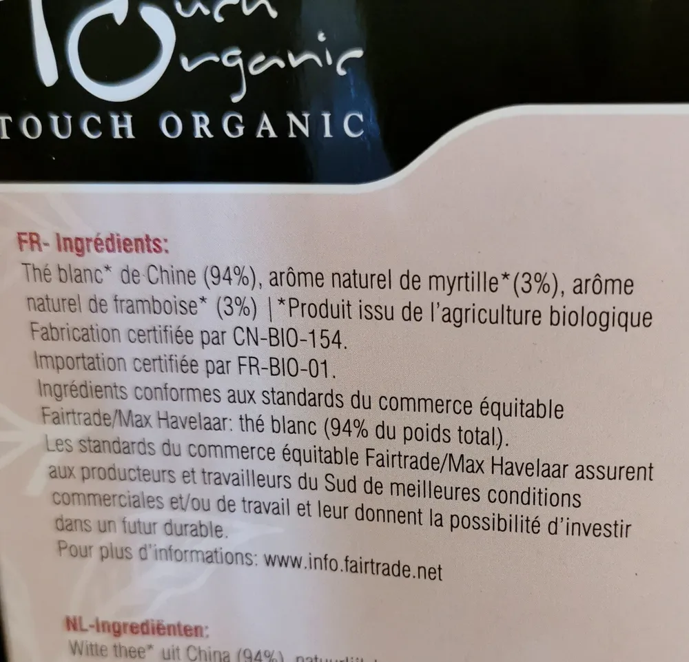 Promo Lot De 6 Touch Organic Thé Blanc Aux Fruits Rouges Bio