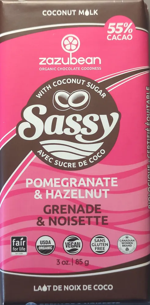 Sassy Coconut Milk Chocolate Bar - Pomegranate & Hazelnut