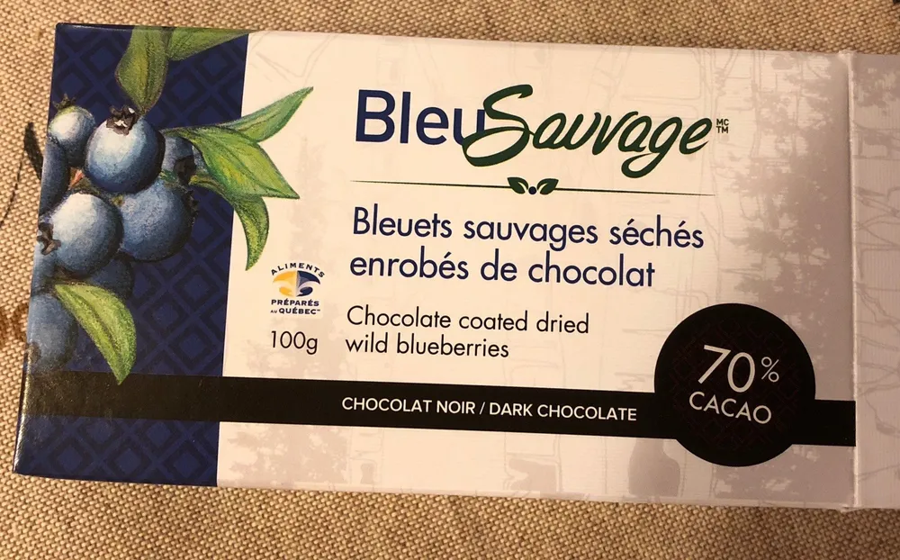 Bleuets sauvages séchés enrobés de chocolat