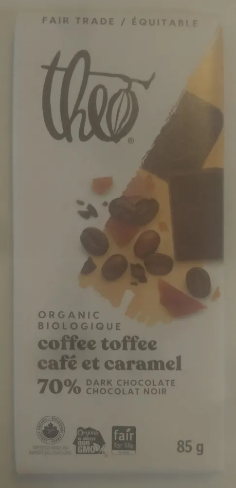 70% Coffee Toffee Dark Chocolate Bar