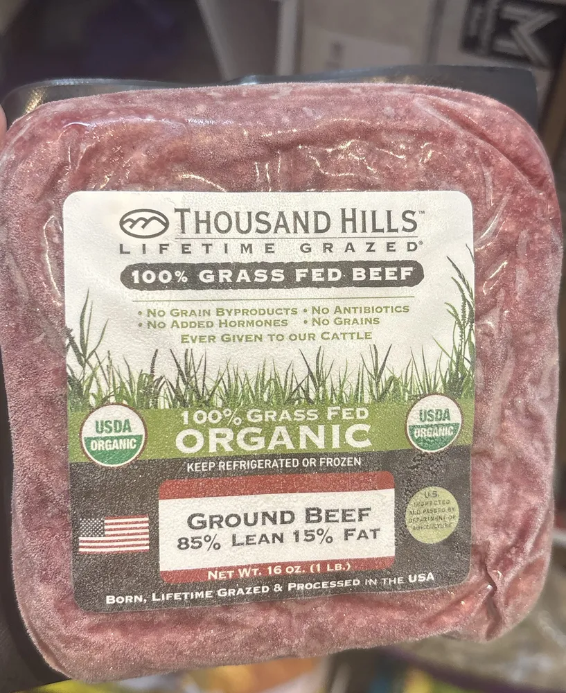Organic 100% Grass Fed Beef Ground Beef 85% Lean 15% Fat