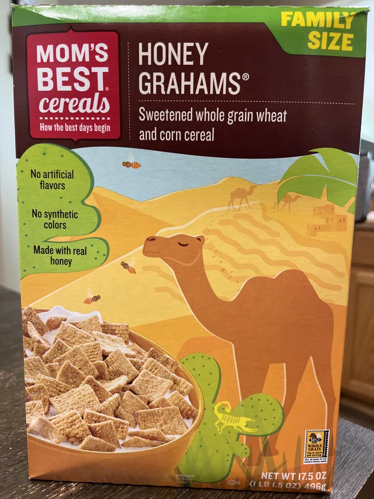Honey graham sweetened whole grain wheat and corn cereal