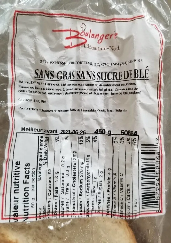 Pain de blé Boulangerie Chicoutimi-Nord