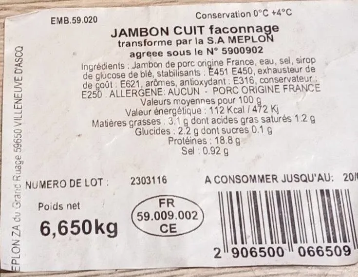 Jambon cuit faconnage