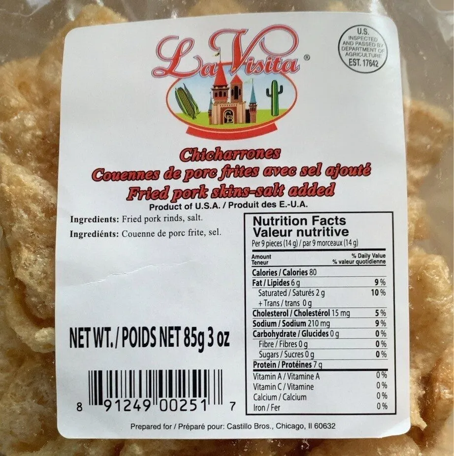 Couennes de porc frite avec sel