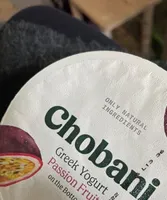 Low-fat greek yogurt with passion fruit on the bottom, passion fruit