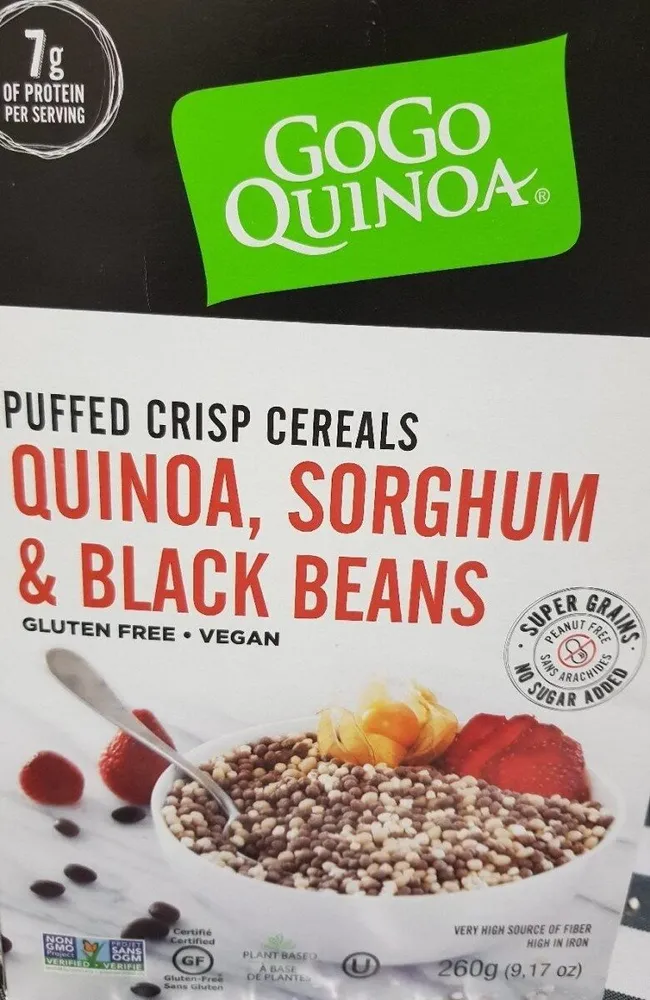 Puffed crisp cereals Quinoa, sorghum and black beans