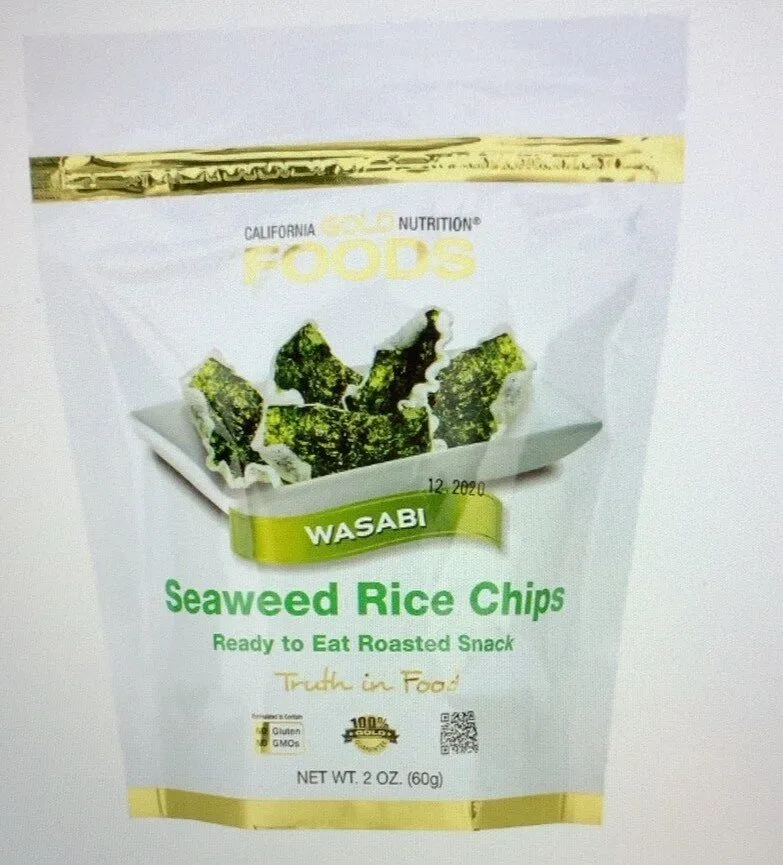 Chips de arroz con algas marinas, wasabi