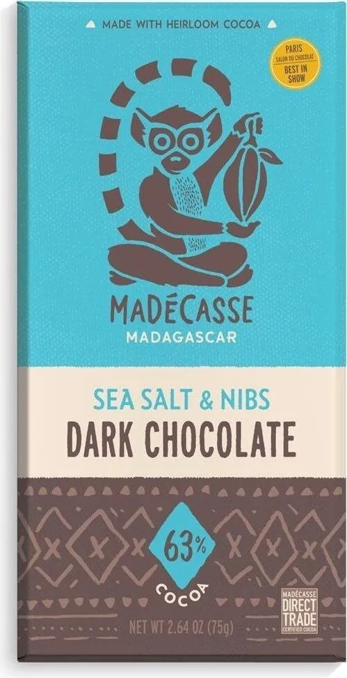 Organic Sea Salt & Nibs Dark Chocolate Bar 63% Cocoa