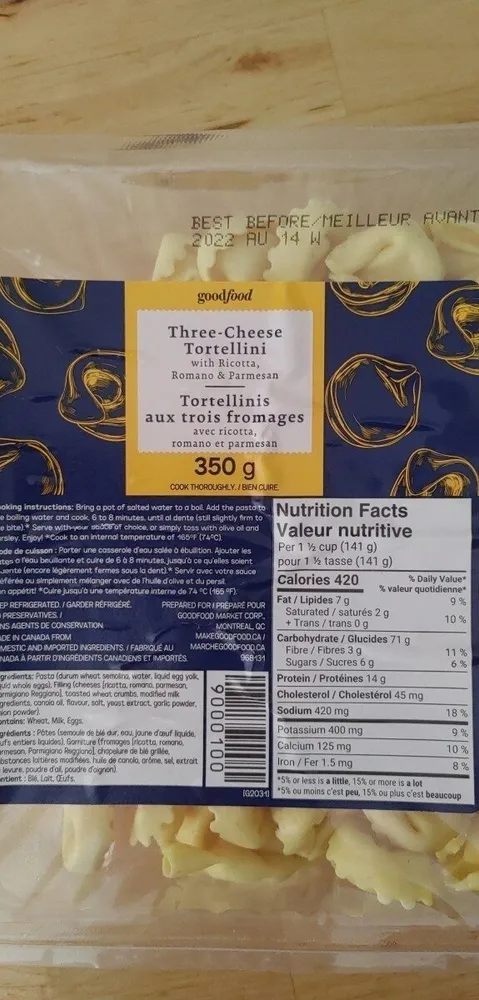 Tortellinis aux 3 fromages avec ricotta romano et parmesan