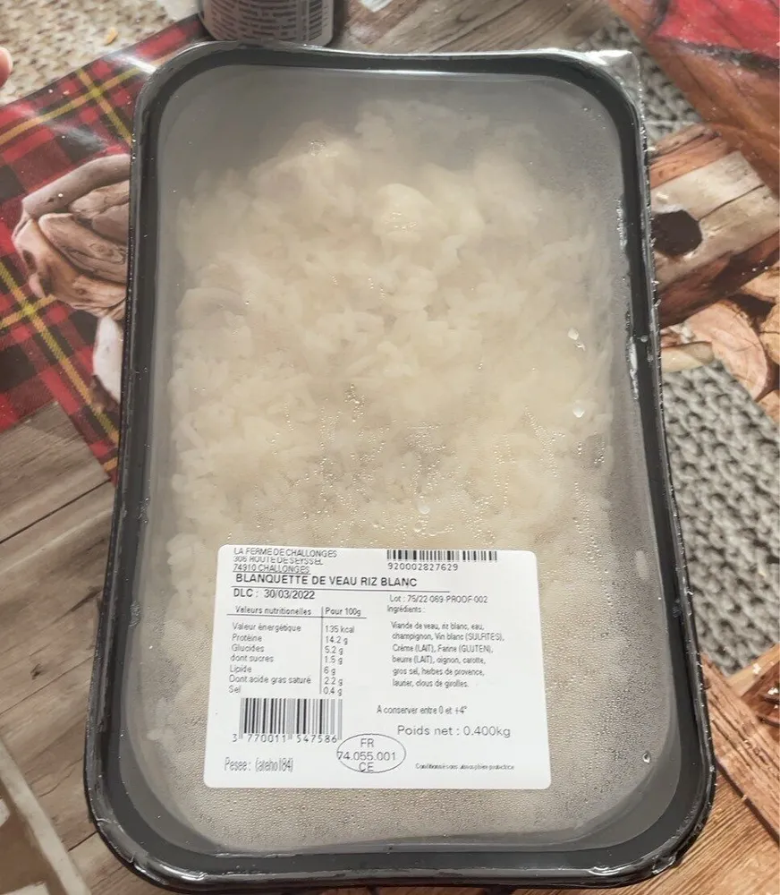Blanquette de veau riz blanc