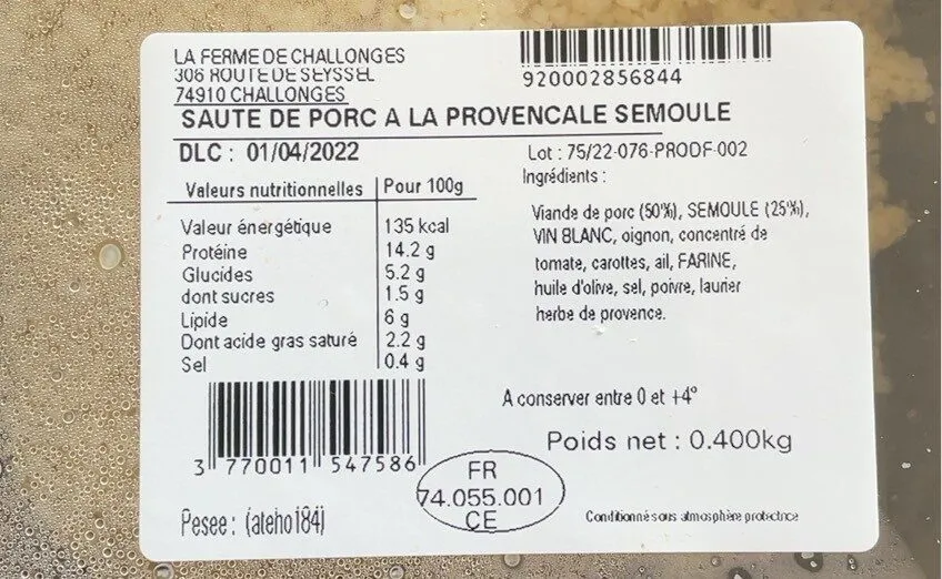 Saute de porc a la provencale semoule