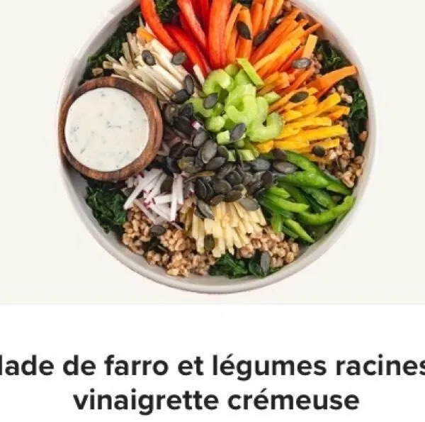 Salade de farro et légumes racines avec vinaigrette crémeuse