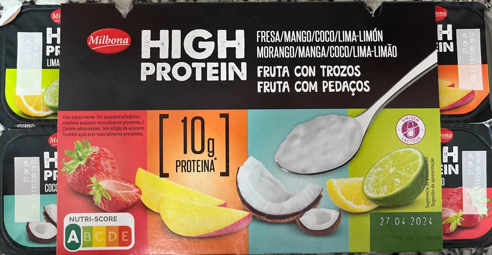 HIGH PROTEIN FRESA/MANGO/COCO/LIMA-LIMÓN MORANGO/MANGA/COCO/LIMA-LIMÃO FRUTA CON TROZOS FRUTA COM PEDAÇOS