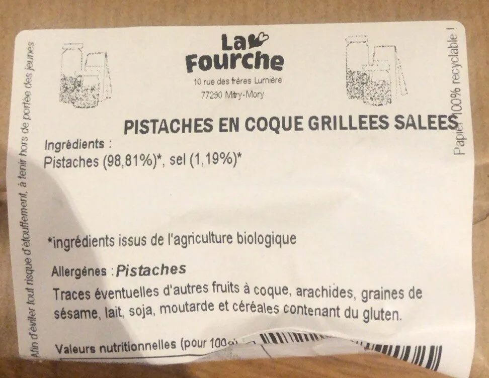 Pistache en coque grillees salees