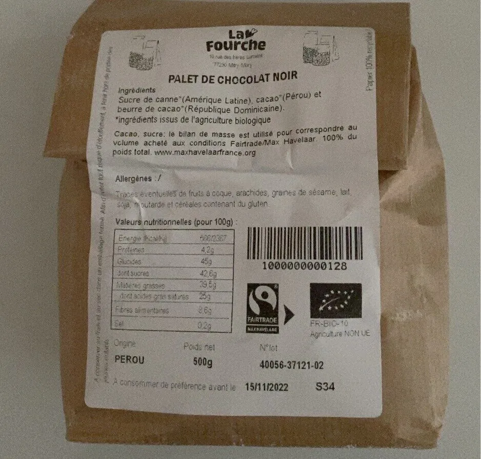 Palet de chocolat noir