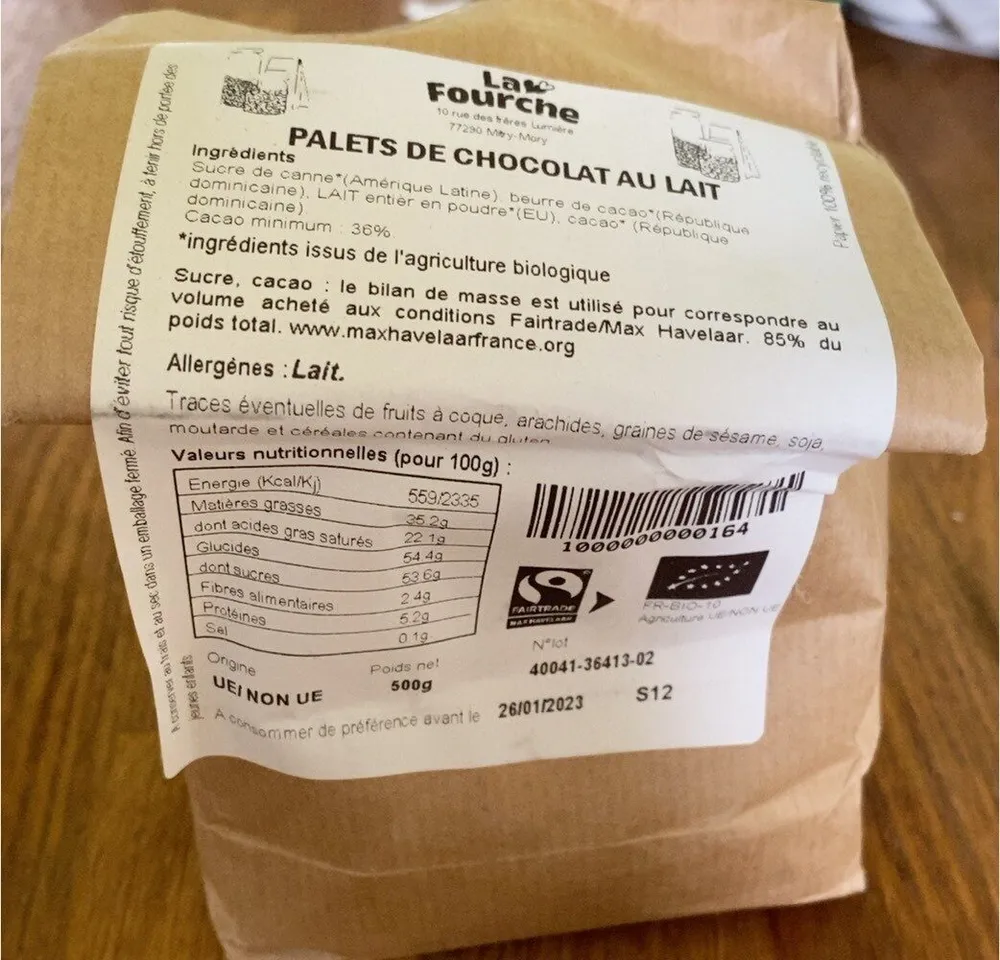 Palets de Chocolat au Lait 36%