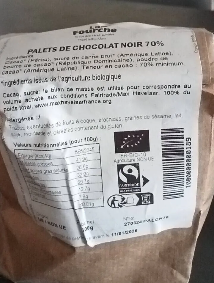Palets de Chocolat Noir 70%