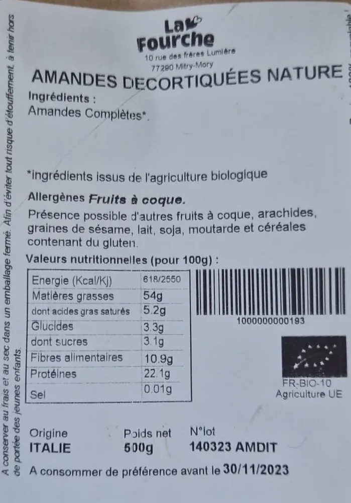 Amandes décortiquées nature