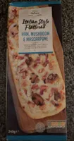 Italian style flatbread ham mushroom and mascarpone