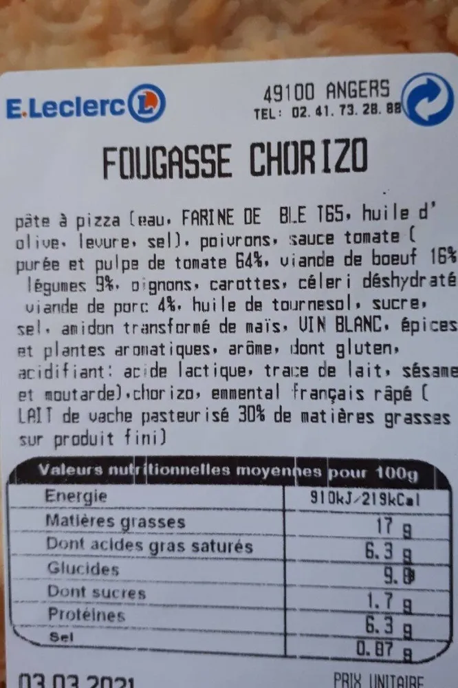 Fougasse chorizo