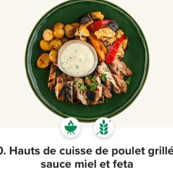 Hauts de cuisse de poulet grillés sauce miel et feta
