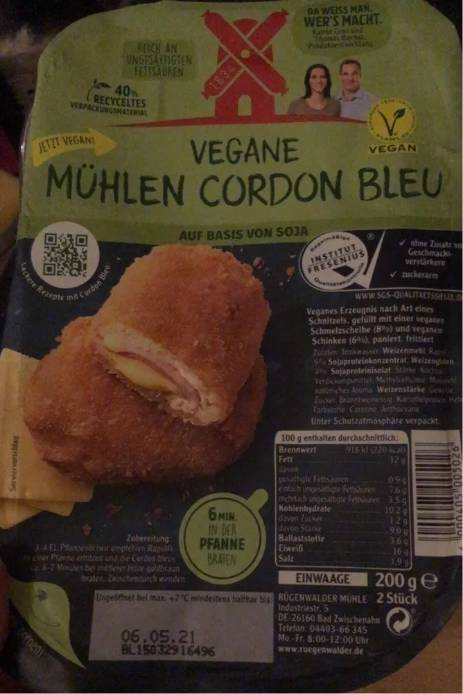 Vegane Mühlen Cordon Bleu
