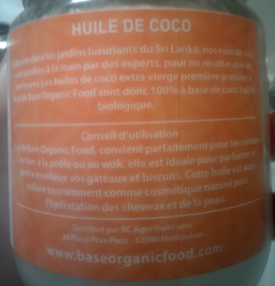 base organic food huile de coco