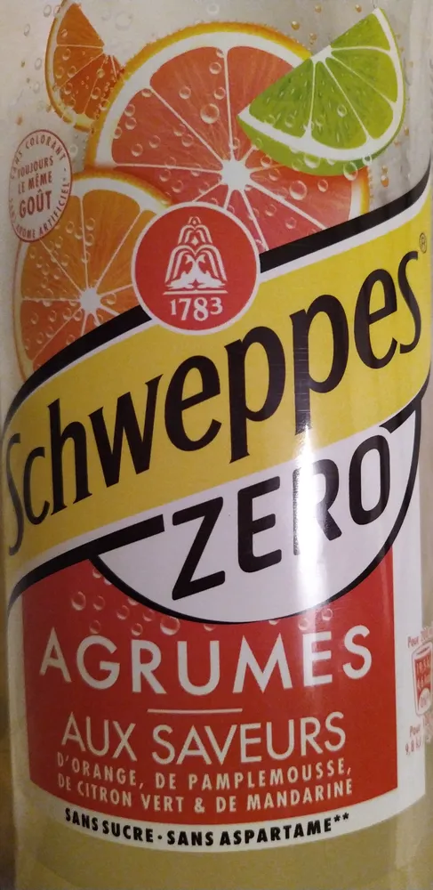 Schweppes zéro agrumes sans sucre sans aspartame