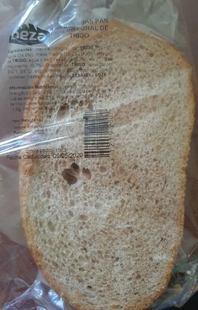 4 rebanadas pan 100% integral trigo