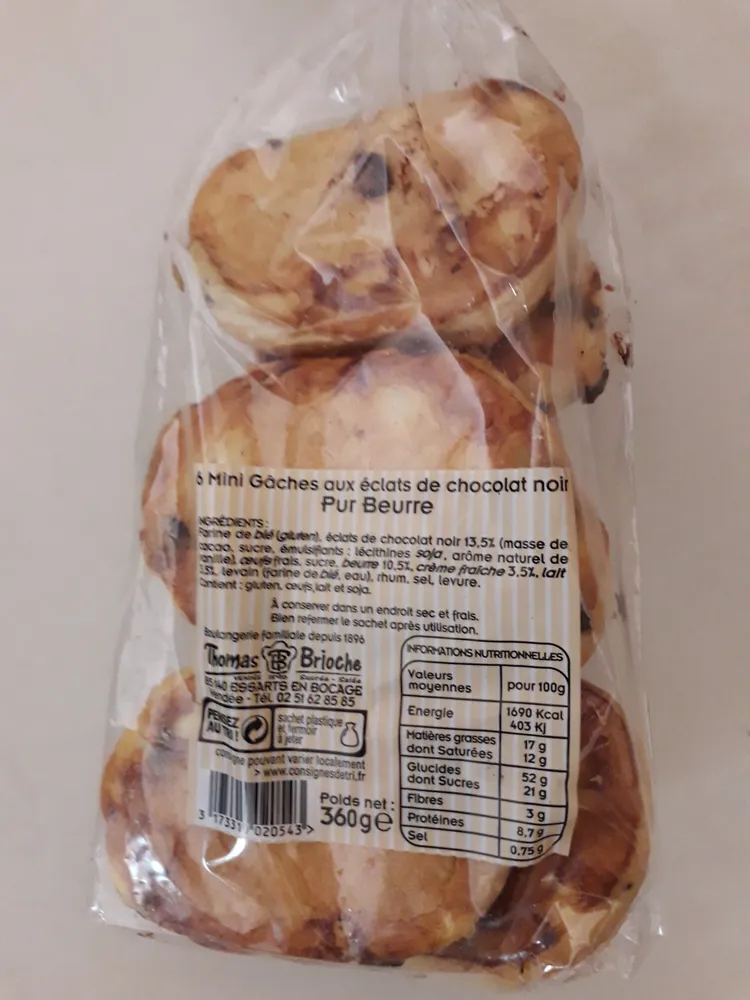 6 mini gâches aux éclats de chocolat noir pur beurre