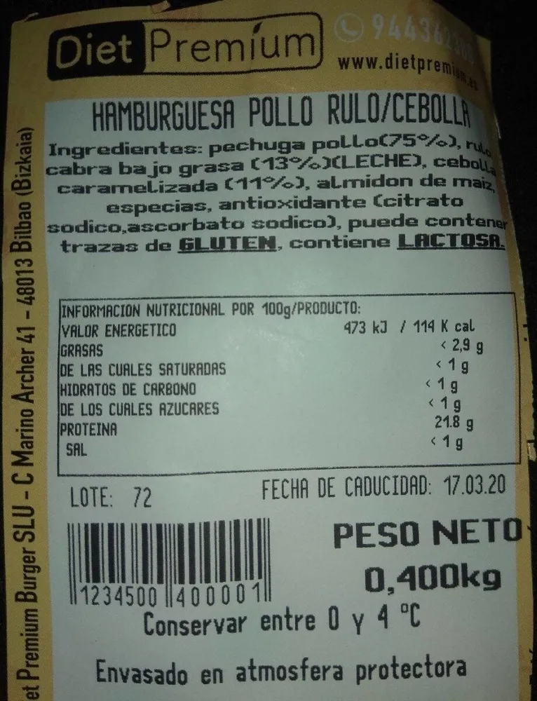 Hamburguesa pollo rulo/cebolla