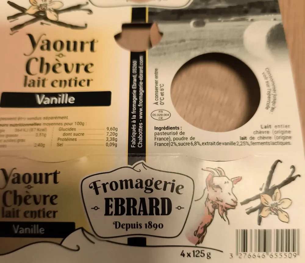 Yaourt chèvre lait entier vanille