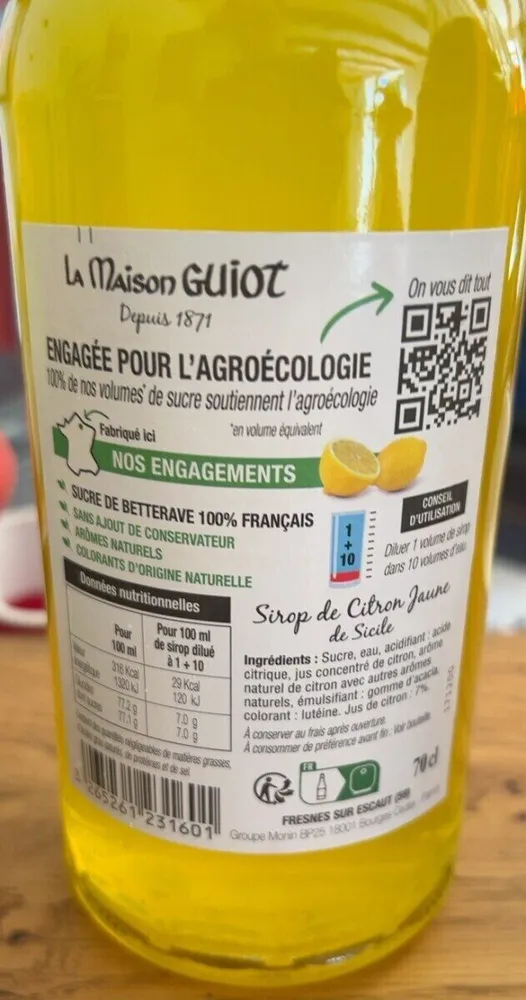 Sirop de citron jaune de sicile