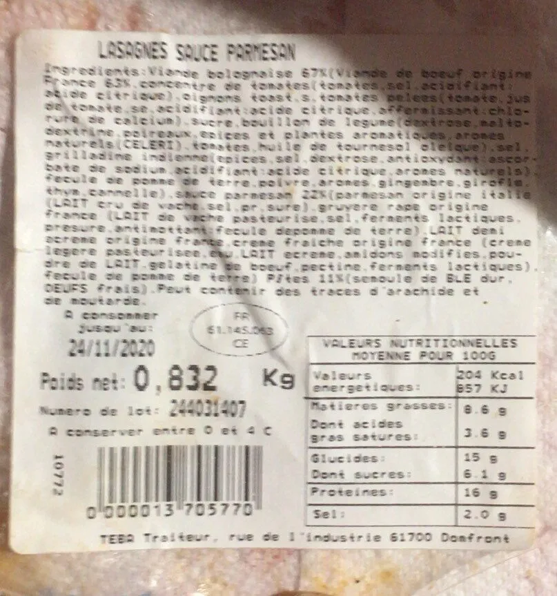 Lasagnes sauce parmesan