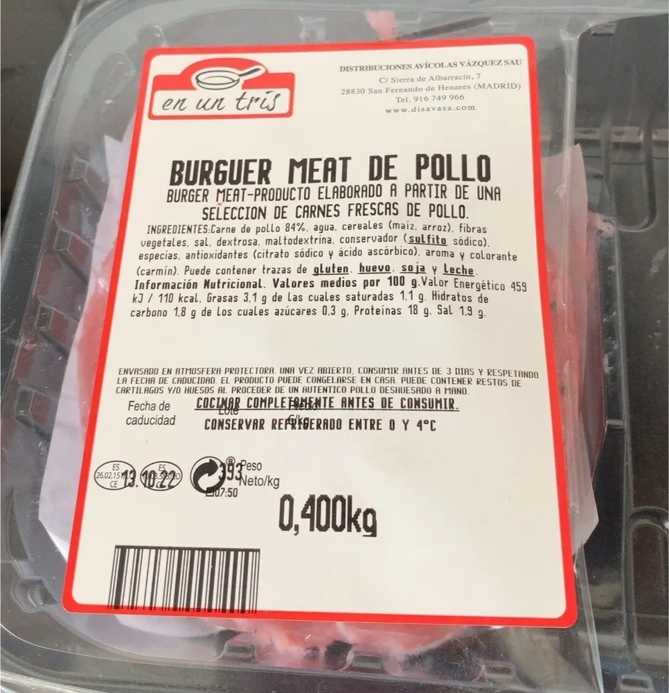 Burger Meat de pollo