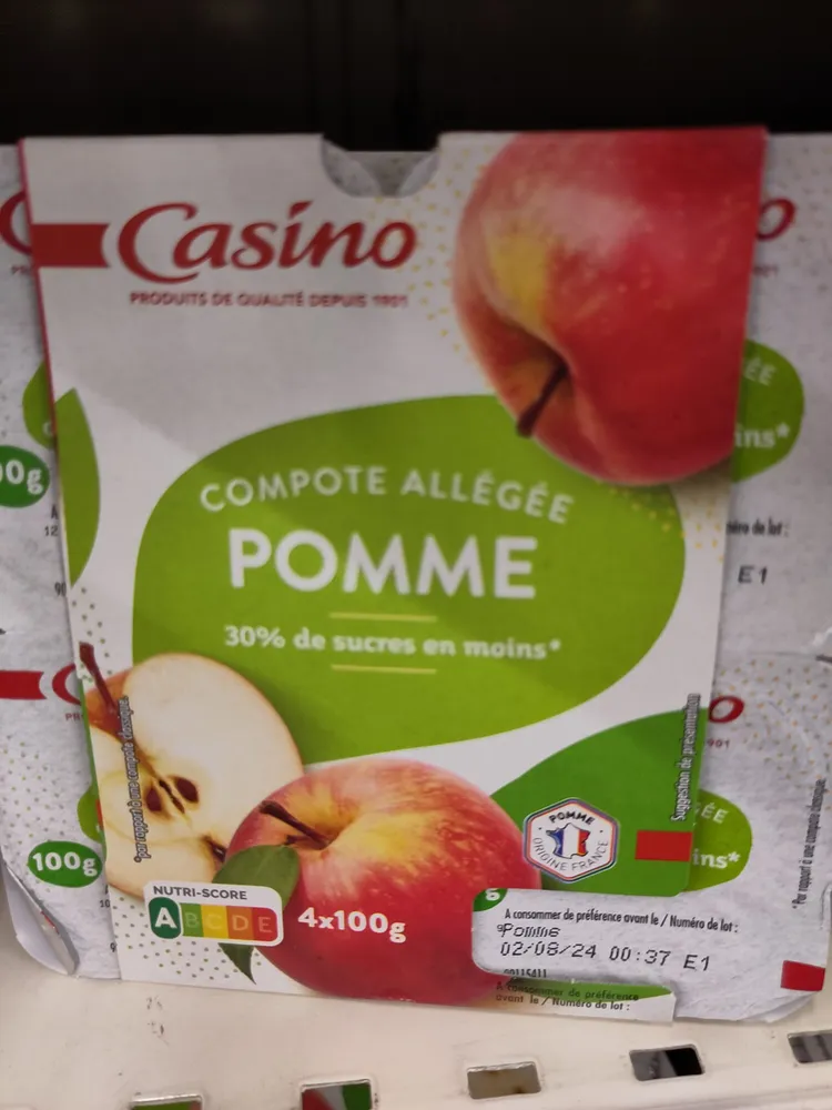 COMPOTE ALLÉGÉE POMME 30% de sucres en moins*