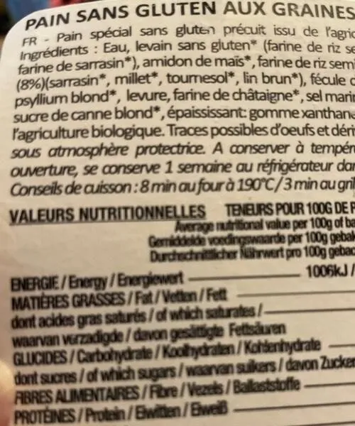 Pain sans gluten aux graines